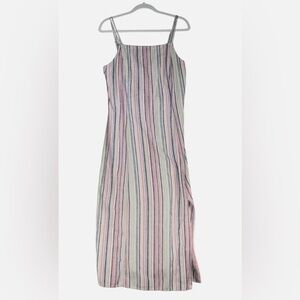OLD NAVY Multicolour Stripe Ecru Maxi Dress Linen-Feel Princess Seams Straps S